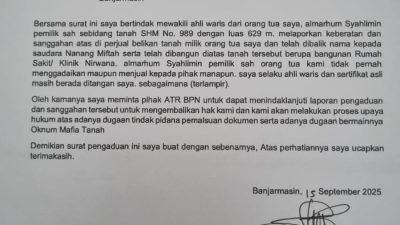 Konflik Agraria Mengancam Ketertiban di Banjarbaru, SHM Nomor 464 Diduga Aspal