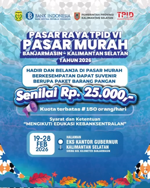 Belanja Murah Dapat Bonus! Pasar Raya TPID VI Banjarmasin Bagi Paket Pangan Gratis, Kuota Cuma 150 Orang per Hari Belanja Murah Dapat Bonus! Pasar Raya TPID VI Banjarmasin Bagi Paket Pangan Gratis, Kuota Cuma 150 Orang per Hari