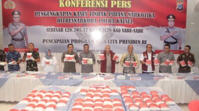 Polda Kalsel Sita 128 Kg Sabu Senilai Rp.231 Miliar, Lima Tersangka Jaringan Internasional Ditangkap