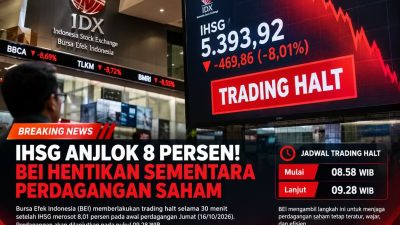 IHSG Anjlok 8 Persen! BEI Hentikan Sementara Perdagangan Saham